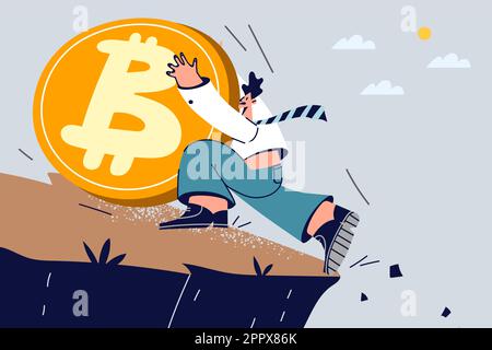 Geschäftsmann erspart Bitcoin vor dem Herunterfallen Stock Vektor