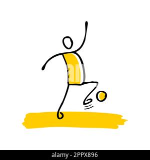 Stickman Stick-Figur Spielt Fußballsport Stock Vektor