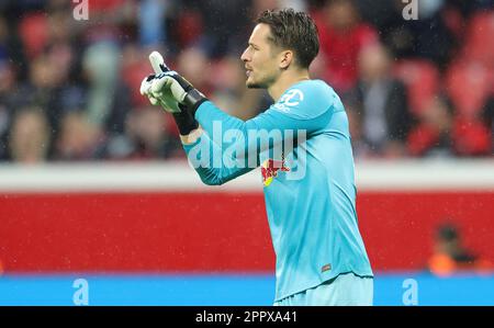 firo : 04/23/2023 Fußball, 1. Liga, 1. Bundesliga, Saison, Erste Bundesliga 2022/2023, Bayer Leverkusen - RB Leipzig 2:0. Janis Blaswich, Parade Stockfoto