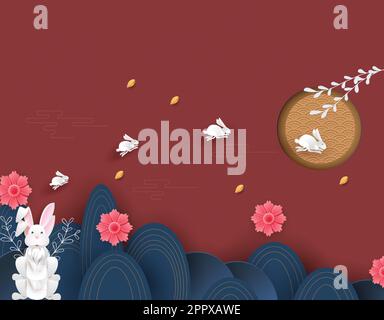 Hasen-Jumping-Hasen-Festival im Herbst in chuseok Stock Vektor