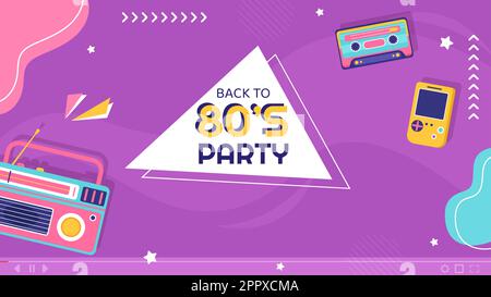 80s Party Video Thumbnail Vorlage flache Cartoon Hintergrund Vektor Illustration Stock Vektor