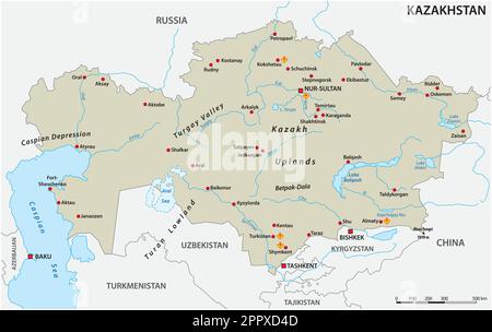 Vektorkarte des zentralasiatischen Staates Kasachstan Stock Vektor