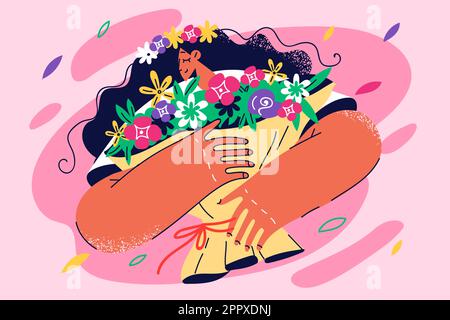 Glückliche Frau mit Blumenstrauß Stock Vektor