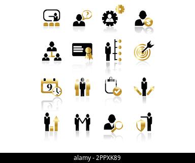 Goldene Geschäfts- und Management-Symbole Stock Vektor
