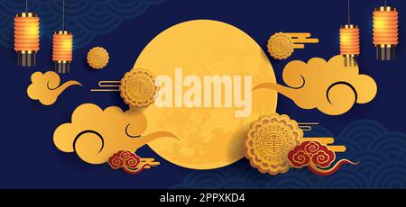 Moon Bunny Clouds Mid Herbstfestival Stock Vektor