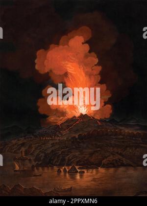 Ausbruch des Mt. Vulkan Ätna, Sizilien, Italien im Jahr 1726. Nach einem Gemälde aus dem 18. Jahrhundert von Alessandro d'Anna Stockfoto