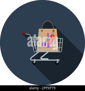 Warenkorb Mit Beutel Mit Kosmetik-Symbol Stock Vektor