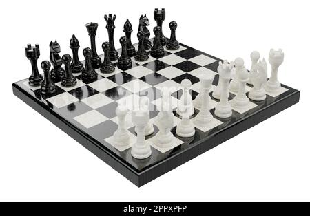 Chess-Set aus Marmor, isoliert auf weißem Hintergrund - 3D-Rendering Stockfoto