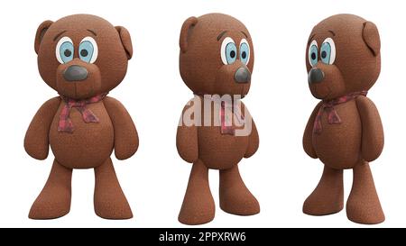 Süßer Teddybär, isoliert auf weißem Hintergrund, hochwertige Details - 3D-Rendering Stockfoto