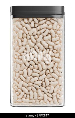 Container Beans in der Lebensmittellagerung in einem Glas isoliert auf weißem Hintergrund - 3D-Rendering Stockfoto