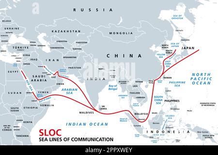 Indo-Pacific Major Energy SLOCs, Sea Lines of Communication, MAP Stock Vektor