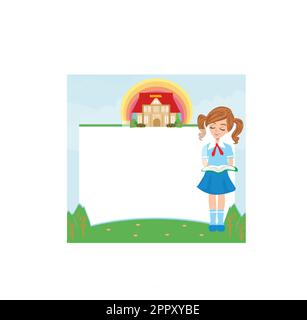 Schönes Schulmädchen liest ein Buch - Rahmen mit Platz für Text Stock Vektor