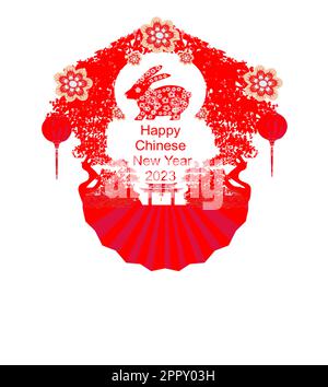 Frohes chinesisches Neujahr 2023 Jahr des Kaninchentierkreises Stock Vektor