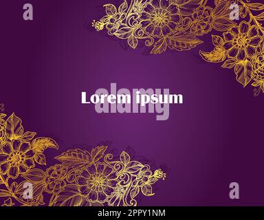 Goldener Blumenrahmen mit violettem Hintergrund Stock Vektor