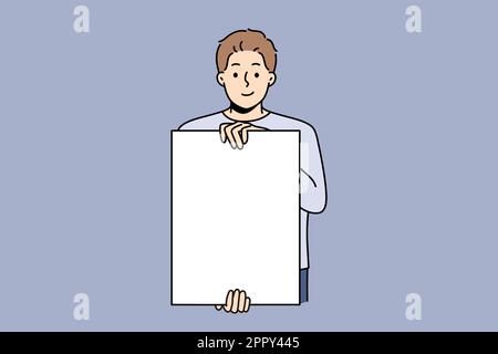 Ein lächelnder Mann mit einem weißen Mockup-Poster Stock Vektor