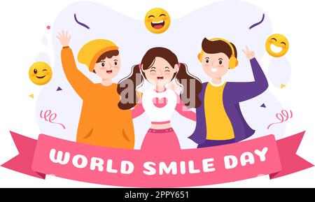 World Smile Day Handgezeichnete Cartoon-Illustration mit lächelndem Jugend- und Glücksgesicht im Flat Style-Hintergrund Stock Vektor