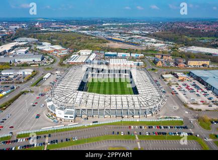 Derby County Football Club, Pride Park Stadium. Luftbild. 18. April 2023 Stockfoto