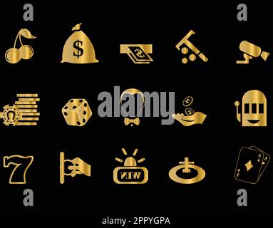 Goldene Casino-Ikonen, Poker-Spiele-Symbole Stock Vektor