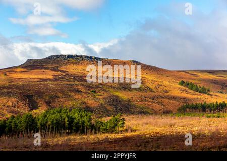 Blick auf das Higger Tor, eine Felsformation in der Nähe von Hathersage im Peak District National Park Derbyshire England UK Stockfoto