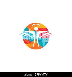 Abstraktes Angel Vector Logo-Design. Repräsentiert das Konzept von Religion, Freundlichkeit und Nächstenliebe. Stock Vektor