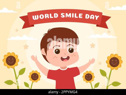 World Smile Day Handgezeichnete Cartoon Illustration mit lächelnden Kindern und Glücksgesicht im Flat Style Hintergrund Stock Vektor