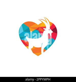„Love Goat“-Logo-Vorlage im Vektordesign. Ein Bartziegen-Logo. Stock Vektor