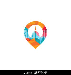 Mosque Point Logo-Designvorlage. Moschee mit Symboldesign. Stock Vektor