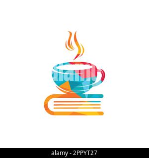 Café-Buch-Vektor-Logo. Kultiges Logo Des Teebook Store. Stock Vektor