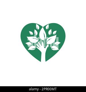 Kreatives Design mit grünem Handbaum und Herzlogo. Logo für Naturprodukte. Symbol "Kosmetik". Spa-Logo. Schönheitssalon oder Yoga-Logo. Stock Vektor