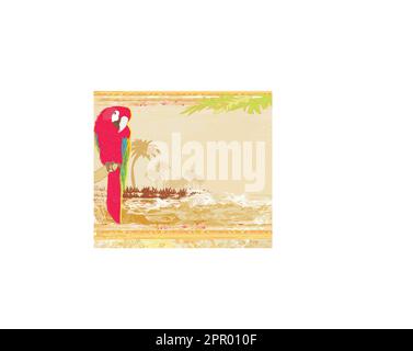 Bunte Papagei Vogel sitzt auf dem Hochsitz am Strand Stock Vektor