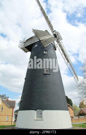 Croydon, London, Großbritannien. 25. April 2023 Die geheime Shirley Windmill in Croydon wird erstmals seit 3 Jahren für Besucher geöffnet. In einer ruhigen Sackgasse im Süden Londons befindet sich eine 170 Jahre alte Windmühle Shirley Windmill. Versteckt an der Upper Shirley Road in Croydon, in der Mitte von Postmill Close das berühmte Bauwerk ist leicht zu übersehen. Shirley Windmill ist ein verstecktes Juwel in Croydon und richtet dieses Jahr sieben Tage der offenen Tür aus. Der nächste Tag der offenen Tür ist am 14. Mai, gefolgt von sechs im Sommer, der letzte am 1. Oktober 2023. Kredit: Waldemar Sikora/Alamy Live News. Stockfoto