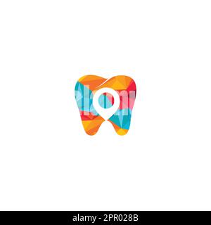 Zahn- und Kartenzeiger-Logo. Dental- und GPS-Positionssymbol oder -Symbol. Stock Vektor
