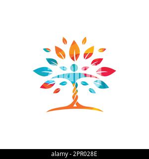 Menschlicher Charakter mit Blättern, Logo-Design. Logo für Gesundheits- und Schönheitssalon. Stock Vektor