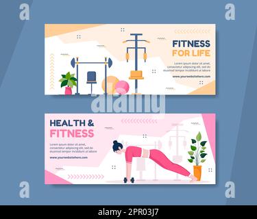 Fitness-Training Horizontal Banner Vorlage Hand Gezeichnet Cartoon Flache Illustration Stock Vektor