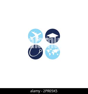 Studieren Sie das Vektor-Logo-Design im Ausland. Medizinisches Studium im Ausland Logo-Konzept. Stock Vektor