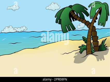 Sandküste mit Strand und Palmen am Meer Stock Vektor