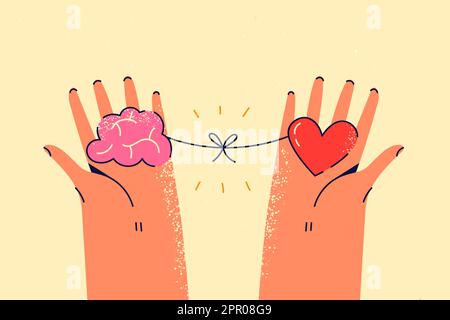 Person, die Herz und Gehirn in den Händen hält Stock Vektor