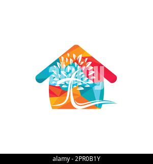 Abstraktes Heim- und Baum-Vektordesign mit religiösen Kreuz-Symbolen. Stock Vektor