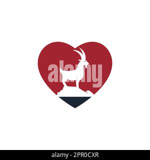 „Love Goat“-Logo-Vorlage im Vektordesign. Ein Bartziegen-Logo. Stock Vektor