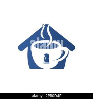 Vorhängeschloss und Logo der Kaffeetasse. Logo für Kaffeetasse kombiniert mit Keyhole und Haus. Stock Vektor