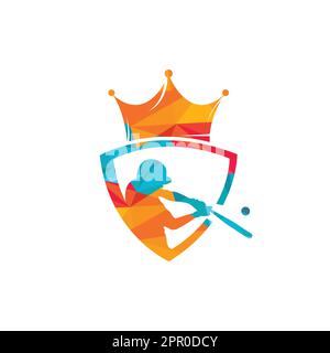 „Baseball King“-Vektor-Logo. Designvorlage für Baseballspieler und Kronensymbol. Stock Vektor