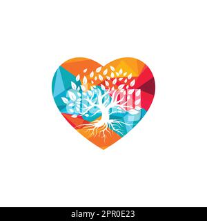 Baumwurzeln, herzförmiges Vektorlogo. Baumwurzeln Natur Liebe Vektor Logo Designvorlage. Stock Vektor