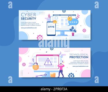 Cyber Security Horizontal Banner Template Handgezeichnete Cartoon Flache Illustration Stock Vektor