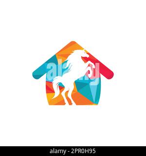 Logo für Pferde und Heimvektoren. Pferdelogo begleitet von Hauskonzepten. Stock Vektor