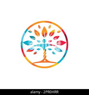 Menschlicher Charakter mit Blättern, Logo-Design. Logo für Gesundheits- und Schönheitssalon. Stock Vektor