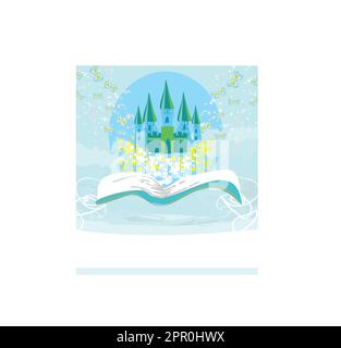 Magische Welt der Märchen, Märchenschloss aus dem Buch erscheinen Stock Vektor