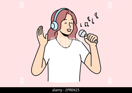 Glückliche Frau, die im Mikrofon singt Stock Vektor