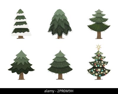 Isolierte Weihnachtsbäume im Cartoon-Stil Stock Vektor