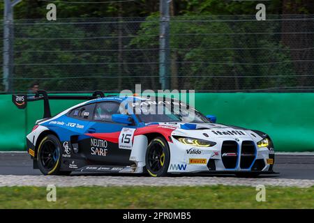 Monza, Italien. 21. April 2023. BMW M4 GT3 Team BMW Italia Ceccato Racing von Stefano Comandini, Marco Casara und Francesco Guerra fährt während der Fanatec GT World Challenge Europe Monza auf der Autodromo Nazionale Monza in Monza. (Foto: Fabrizio Carabelli/SOPA Images/Sipa USA) Guthaben: SIPA USA/Alamy Live News Stockfoto