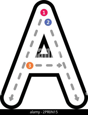 Nachverfolgung Großbuchstabe Großbuchstabe Ein vorschreibendes Element mit gepunkteter Linie für Kinder im Kindergarten, Vorschule und Montessori-Schule Arbeitsblatt für Handschriftübungen. Stock Vektor